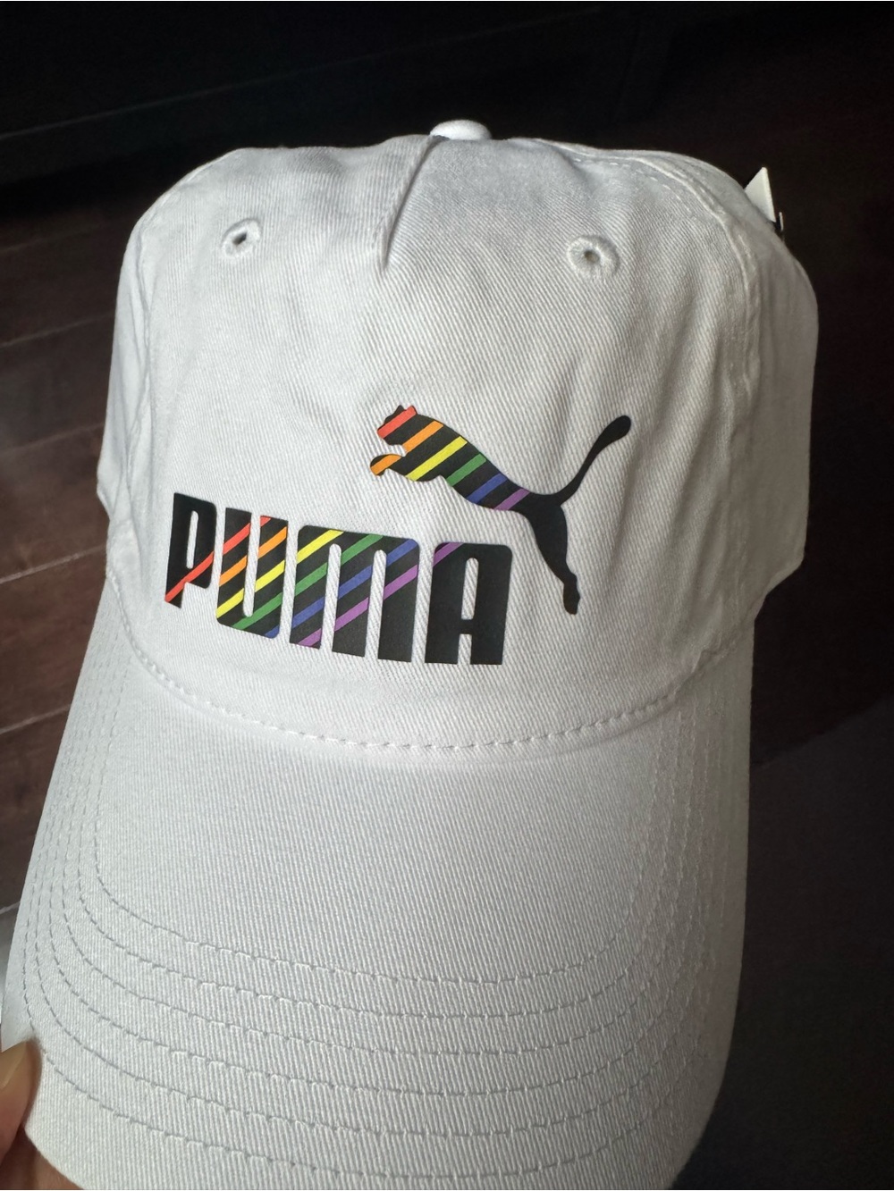 Puma White Cap with Rainbow Puma Logo
